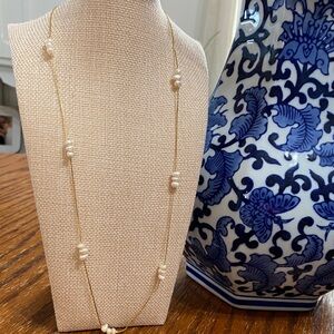 Japan Gold Station Necklace with White Pearls